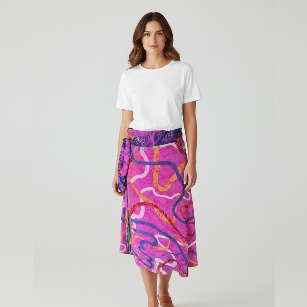 Iris Impressions wrap around silky skirt lined size medium beautiful colors